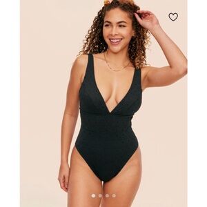 Adore Me Melony Black Eyelet Lace Textured One-Piece Swimsuit Solid Wireless: M